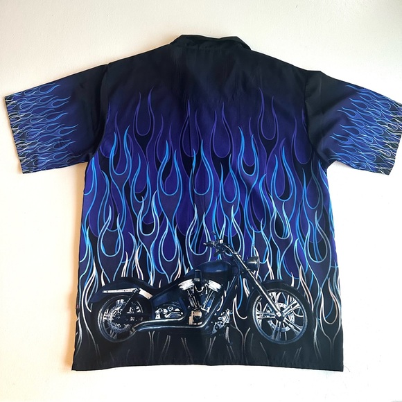 Dragonfly Roadhouse Other - Men’s Biker Flames Fire Shirt Blue Purple Size‎ L Dragonfly Roadhouse Motorcycle